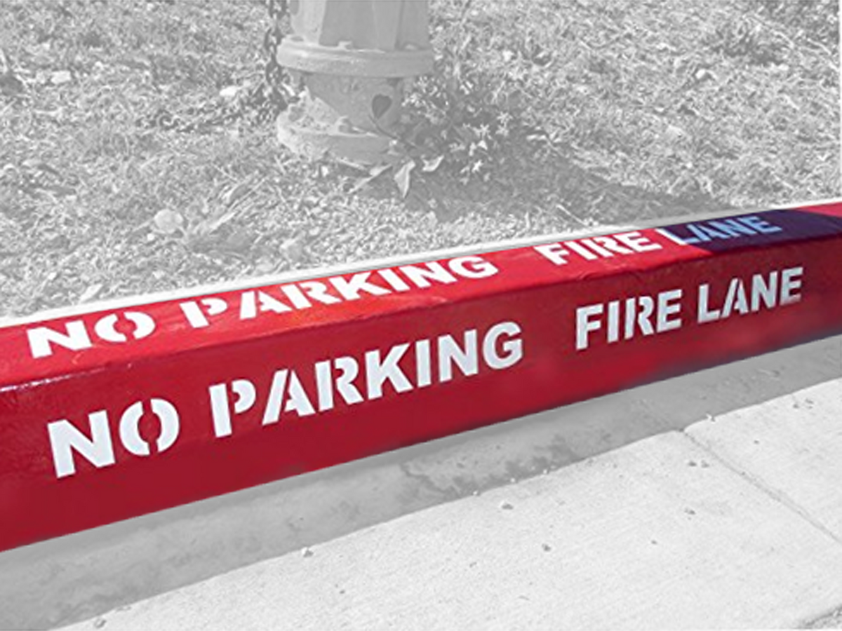 FIRE LINE NO PARKING TOW AWAY Curb blocks parking lot stencils – QcpSigns
