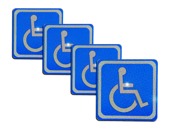 Handicap Stickers 4 Pack, Highly Reflective Handicap Vinyl Decals, Disabled Wheelchair Sign 5x5 Inches, Weather Resistant, Long Lasting, Waterproof Made in USA