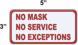 No Mask No Service No Exceptions, Face Mask Decal Signs for Businesses, Small (4 Pack)