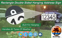 Hanging, double-sided, reflective mailbox house address numbers sign, rectangular shape