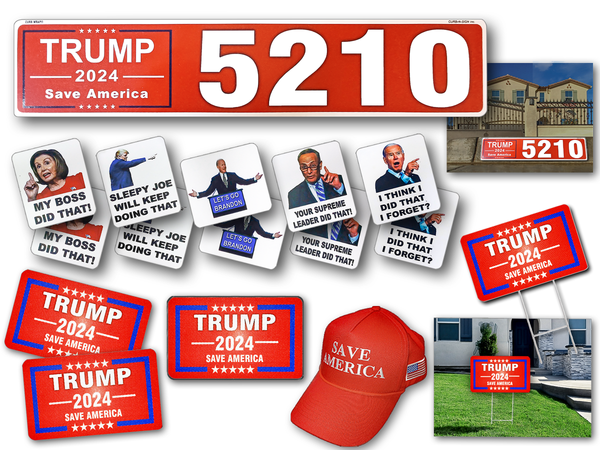Trump Box 2024,16 Pcs Set, Save America Hat, I did That Gas Pump Stickers, Curb Wrap, Bumper Stickers, Magnet, Yard Sign Made in The USA